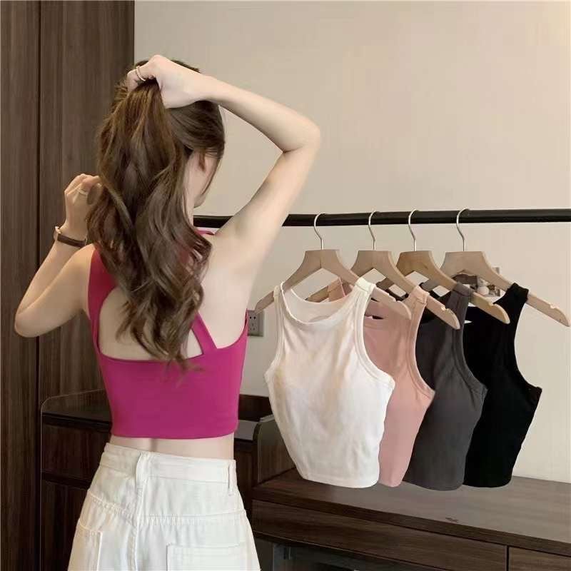 Sporty Chic Racerback Crop Top with Built - In Bra – Effortless Style Meets Comfort - Zero Bra