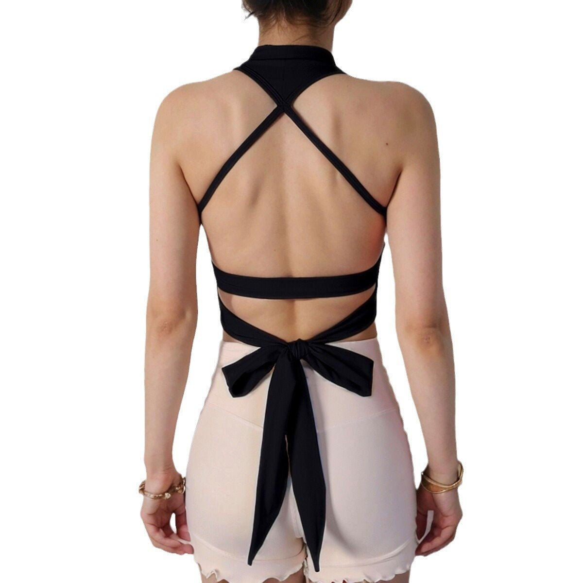 Strappy Back Halter Crop Top with Built - in Bra - Zero Bra