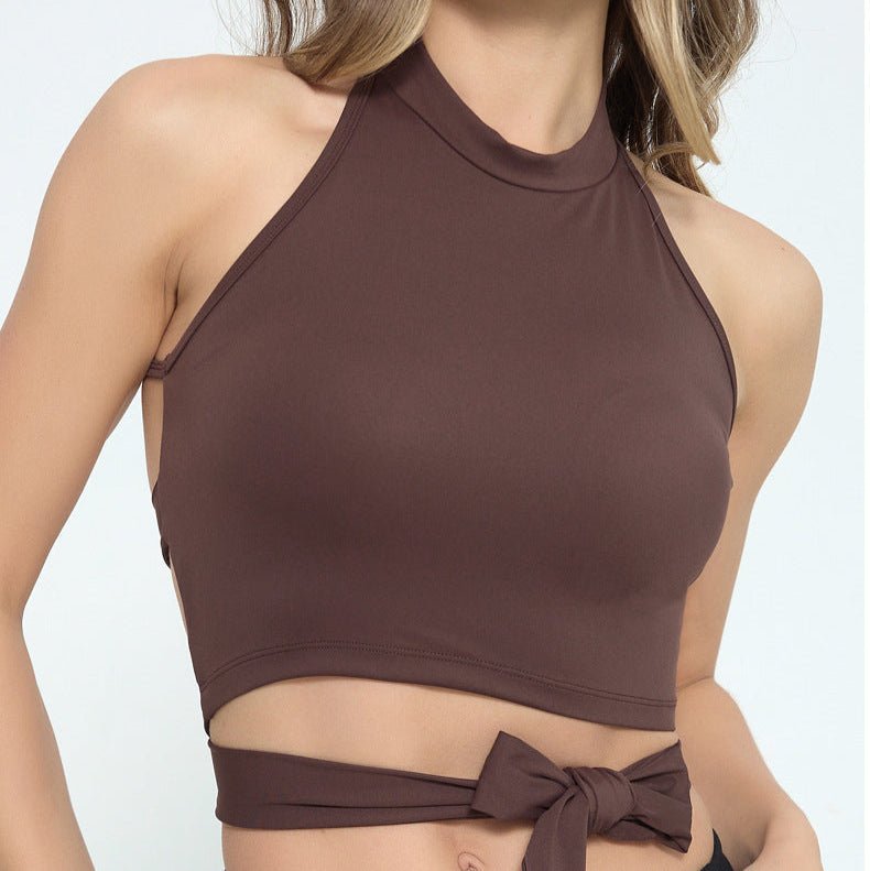Strappy Back Halter Crop Top with Built - in Bra - Zero Bra