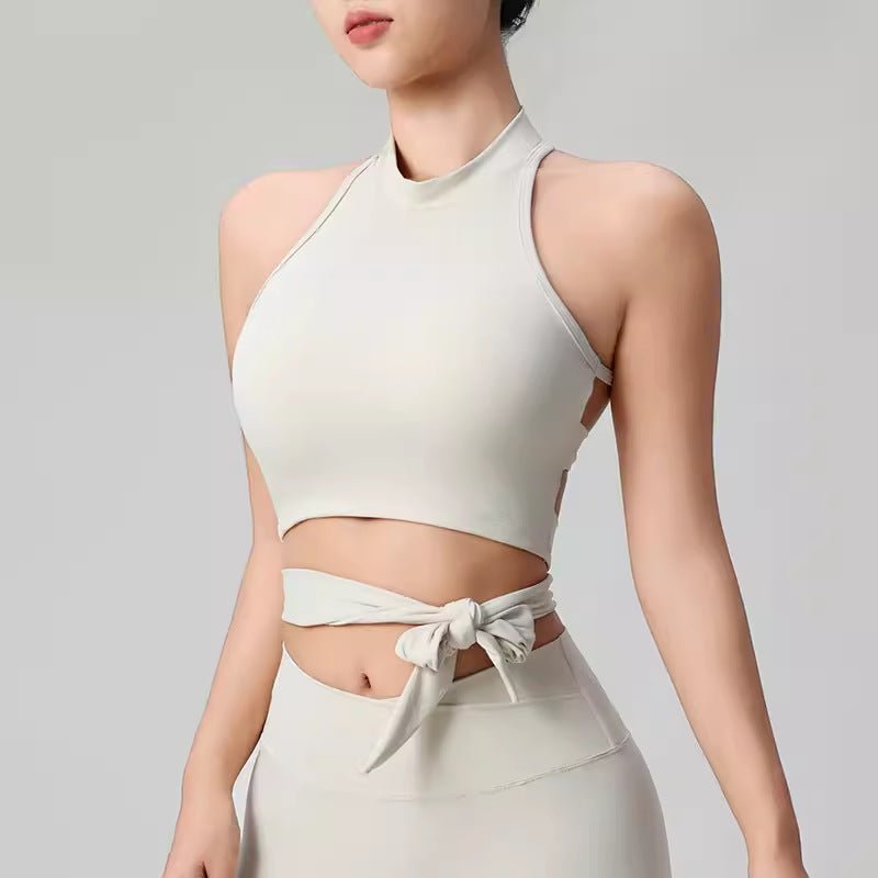 Strappy Back Halter Crop Top with Built - in Bra - Zero Bra