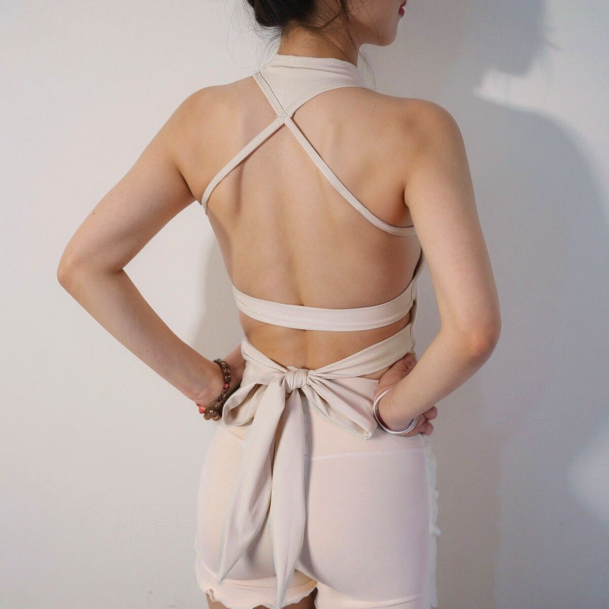 Strappy Back Halter Crop Top with Built - in Bra - Zero Bra