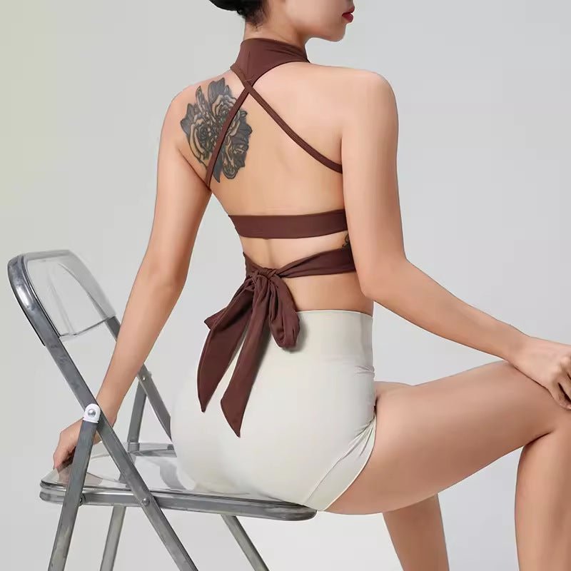 Strappy Back Halter Crop Top with Built - in Bra - Zero Bra
