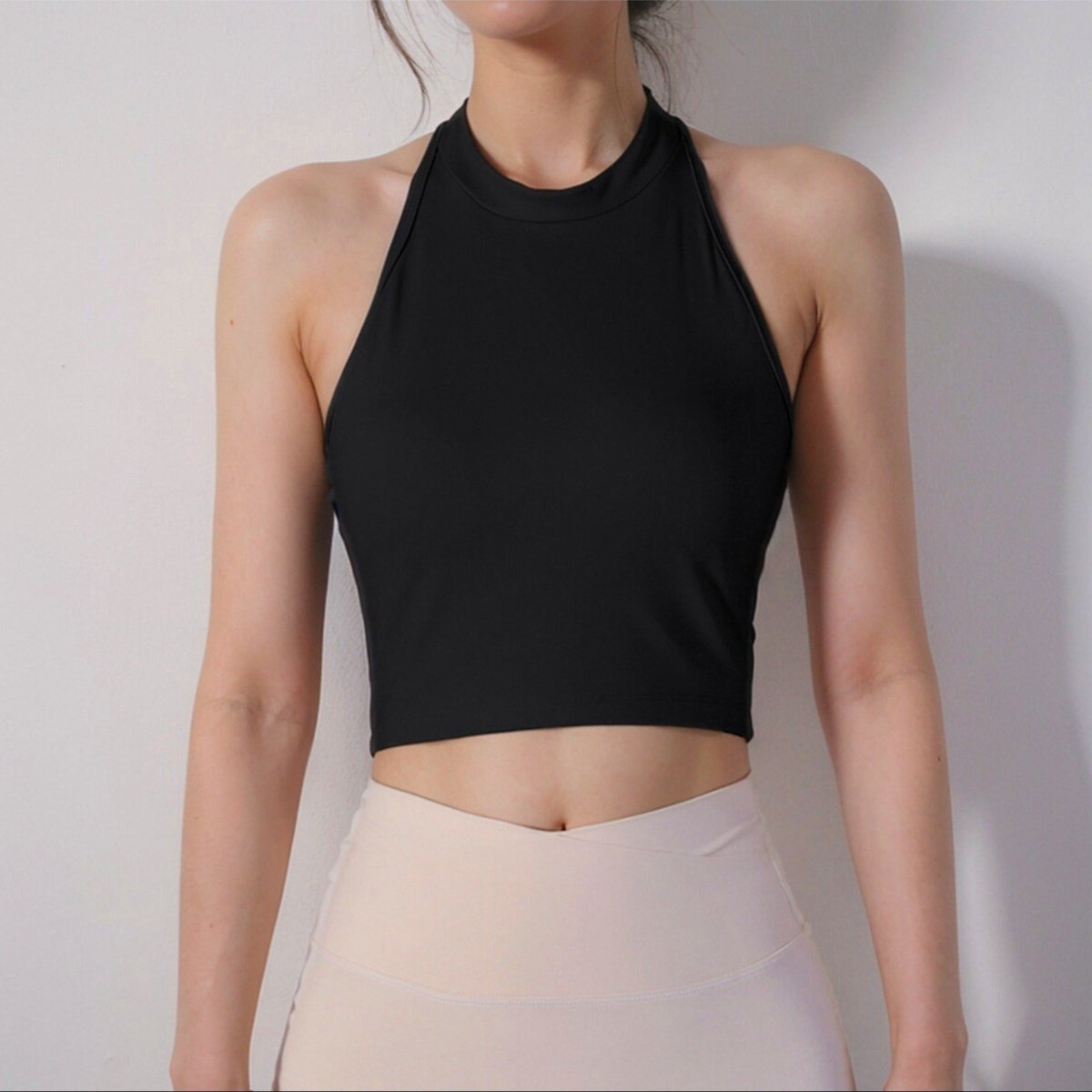 Strappy Back Halter Crop Top with Built - in Bra - Zero Bra