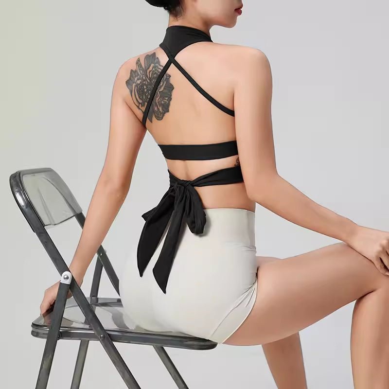 Strappy Back Halter Crop Top with Built - in Bra - Zero Bra