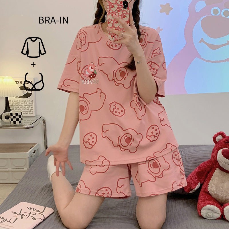 Strawberry Bear Built - In Bra PJ Set – Lovely Pink Edition - Zero Bra