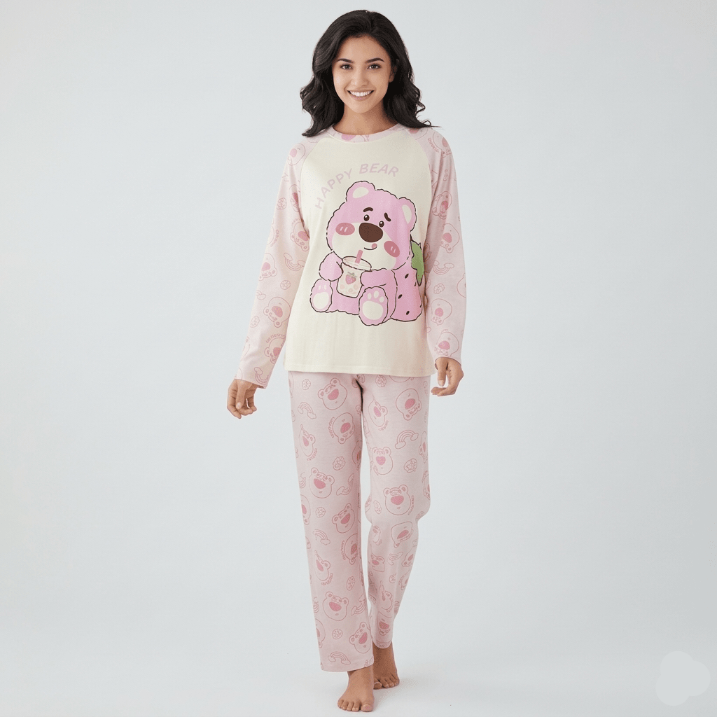 Strawberry Bear Dreams PJ Set – With Padded Bliss - Zero Bra