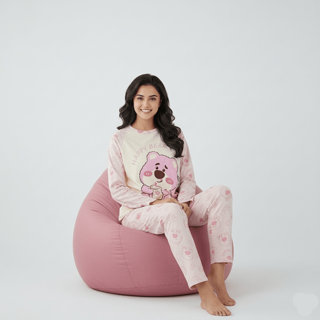 Strawberry Bear Dreams PJ Set – With Padded Bliss - Zero Bra