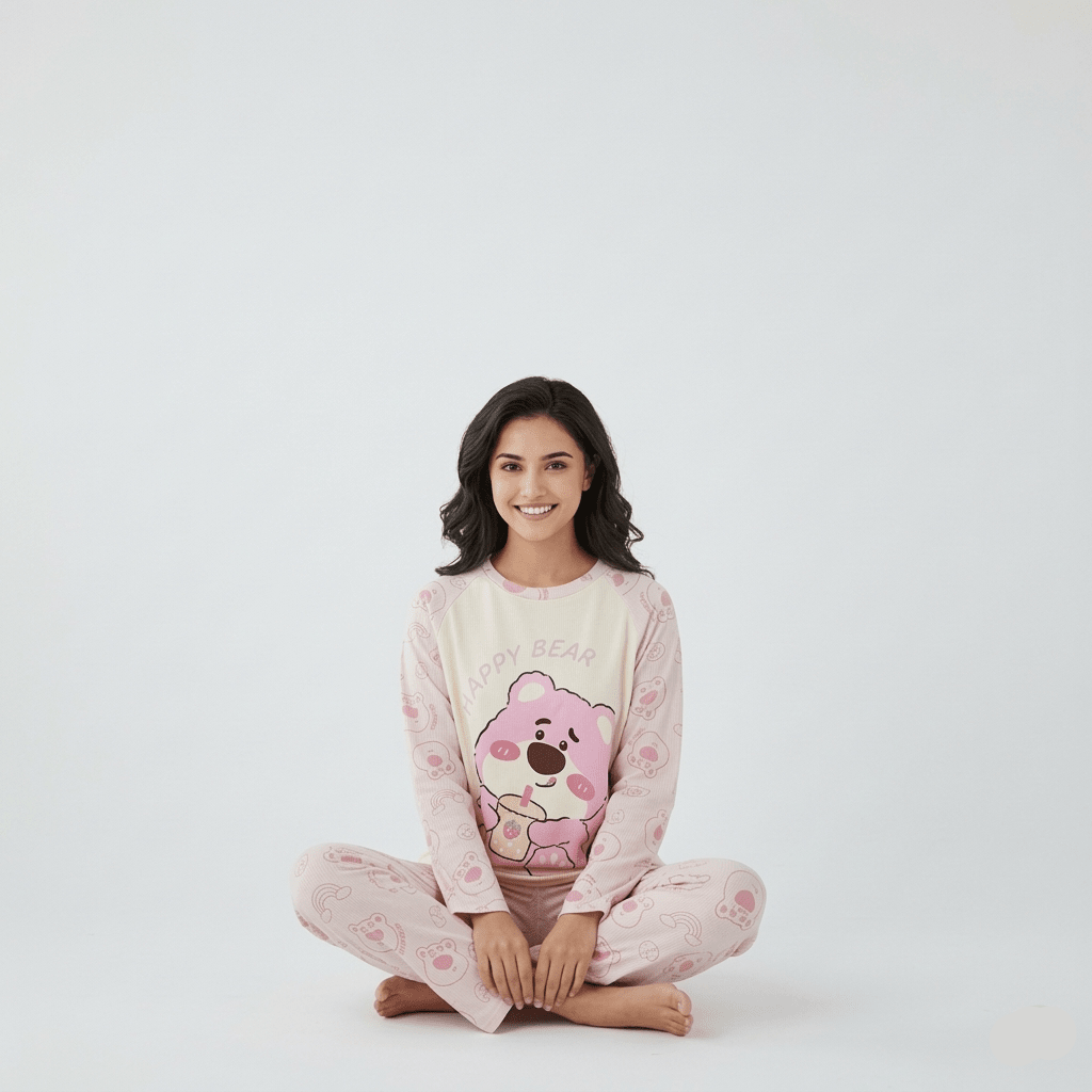 Strawberry Bear Dreams PJ Set – With Padded Bliss - Zero Bra