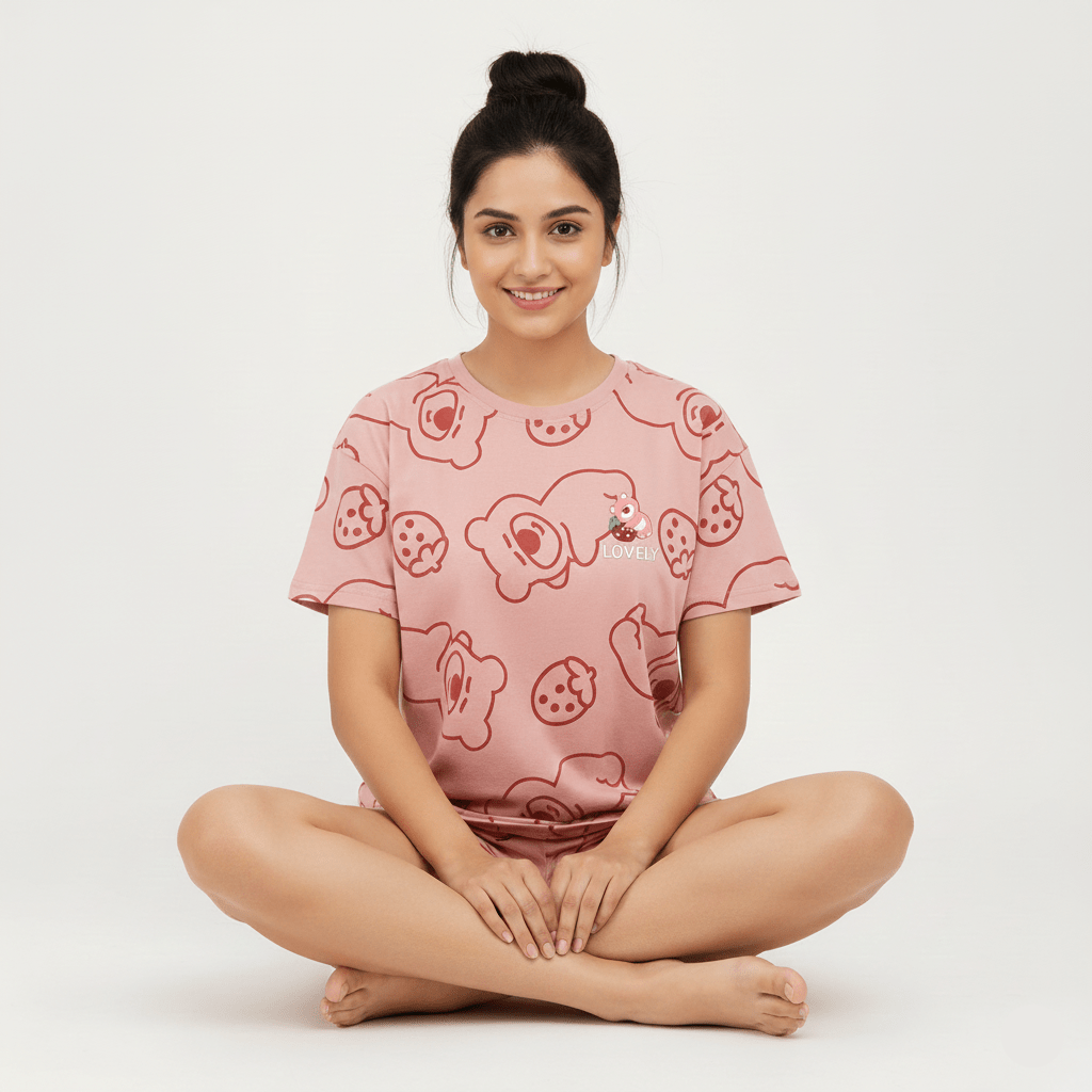 Strawberry Bear Padded PJ Set – Lovely Pink Edition - Zero Bra