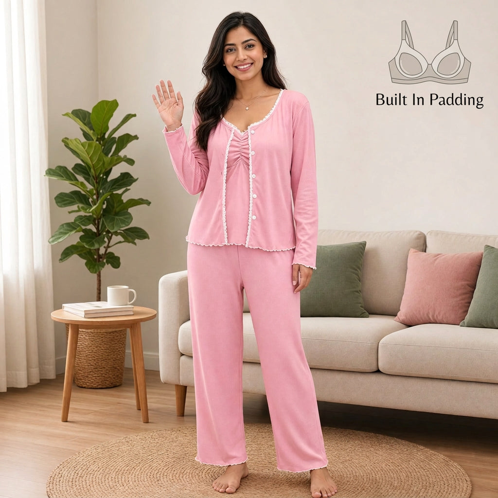 Strawberry Milk 3-Piece Padded Night Suit