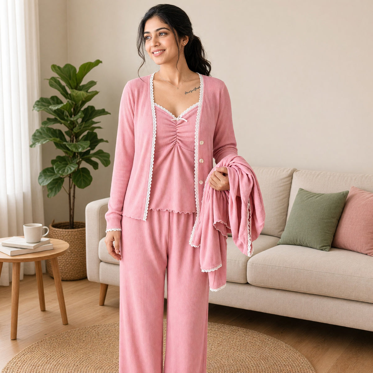 Strawberry Milk 3-Piece Padded Night Suit