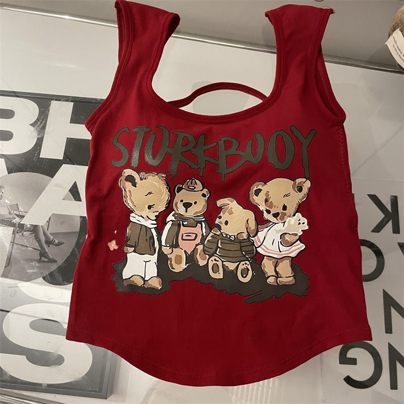STURTBOY Bear Cartoon Graphic Cropped T-Shirt – Trendy & Fun - Zero Bra