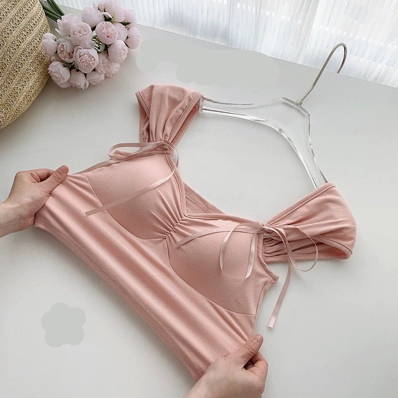 Sweet Tie - Detail Puff Sleeve Crop Top – Flirty & Fun - Zero Bra