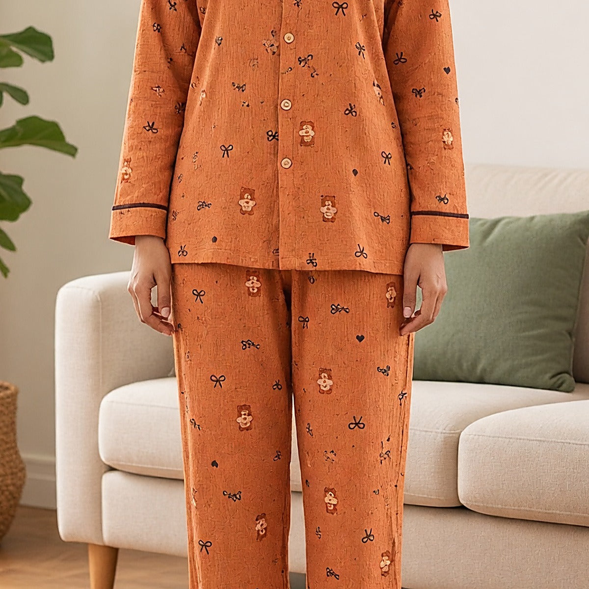 Teddy Cocoa Padded Night Suit