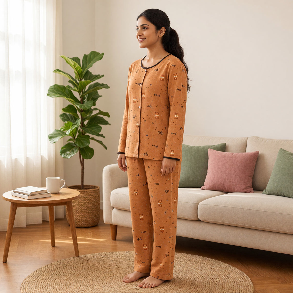 Teddy Cocoa Padded Night Suit