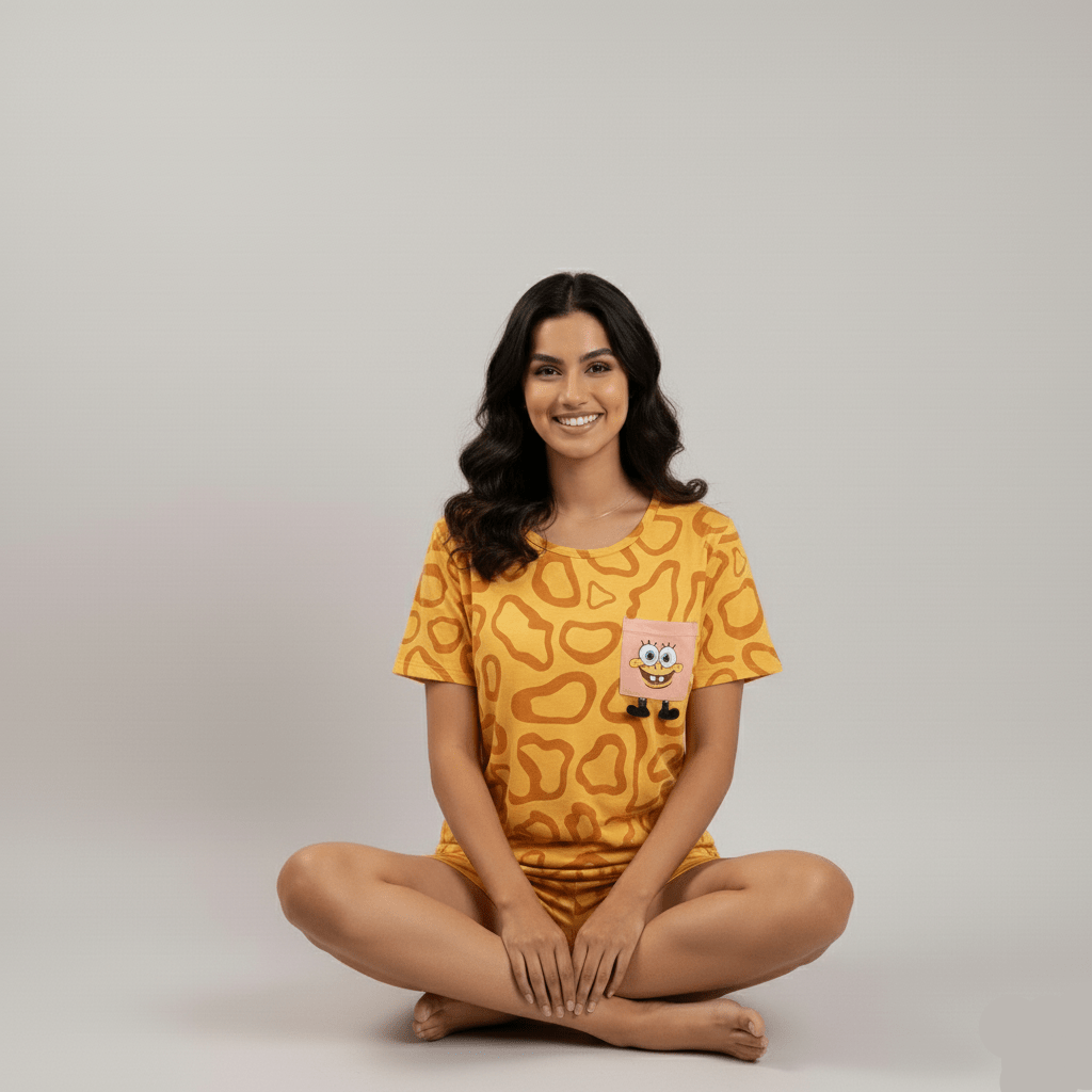 Teddy Peach Dreams – With Built - In Padded Pajama Cozy Support - Zero Bra