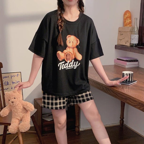 Teddy Time Plaid Shorts Set – With Padded Snuggle Mode - Zero Bra