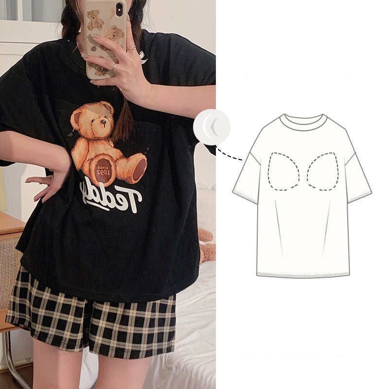 Teddy Time Plaid Shorts Set – With Padded Snuggle Mode - Zero Bra