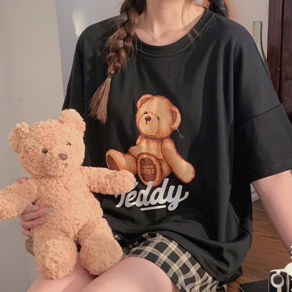 Teddy Time Plaid Shorts Set – With Padded Snuggle Mode - Zero Bra