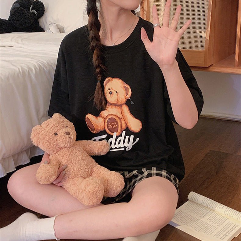 Teddy Time Plaid Shorts Set – With Padded Snuggle Mode - Zero Bra