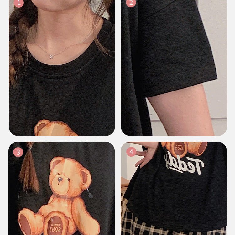 Teddy Time Plaid Shorts Set – With Padded Snuggle Mode - Zero Bra