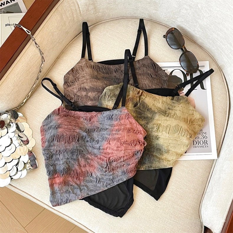 Textured Mesh Tie - Dye Built - In Bra Cami – A Grunge Dream - Zero Bra