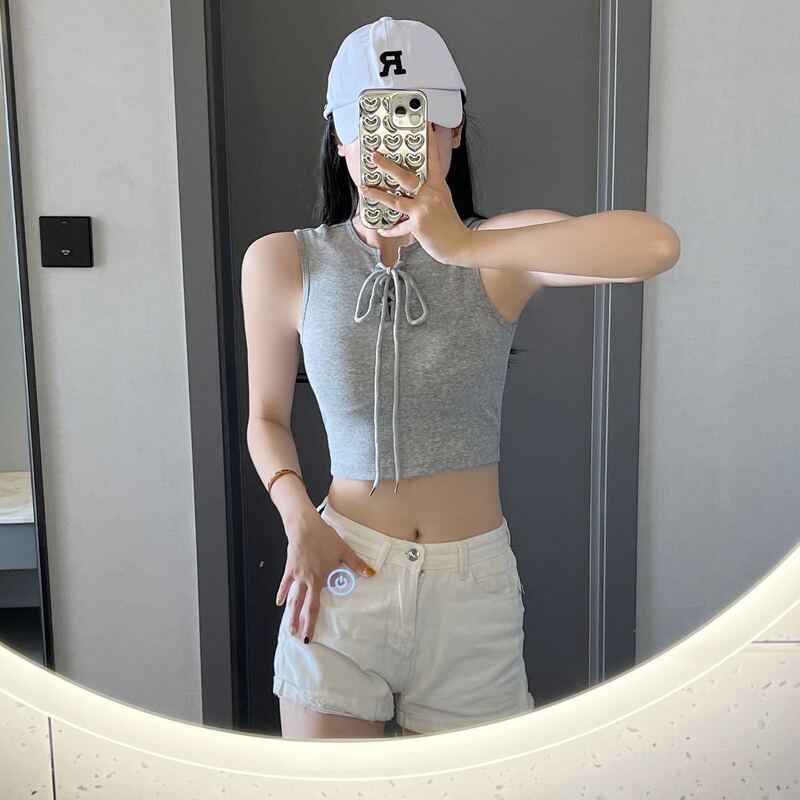 Tie - Front Sleeveless Crop Top with Built - in Bra β Effortless Chic - Zero Bra