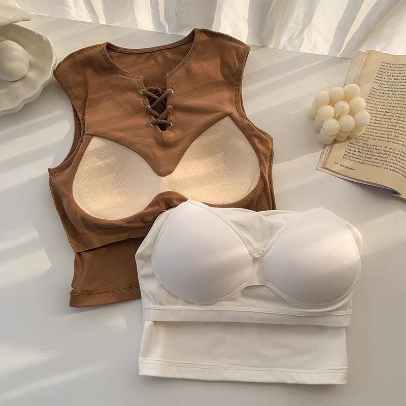 Tie - Front Sleeveless Crop Top with Built - in Bra β Effortless Chic - Zero Bra