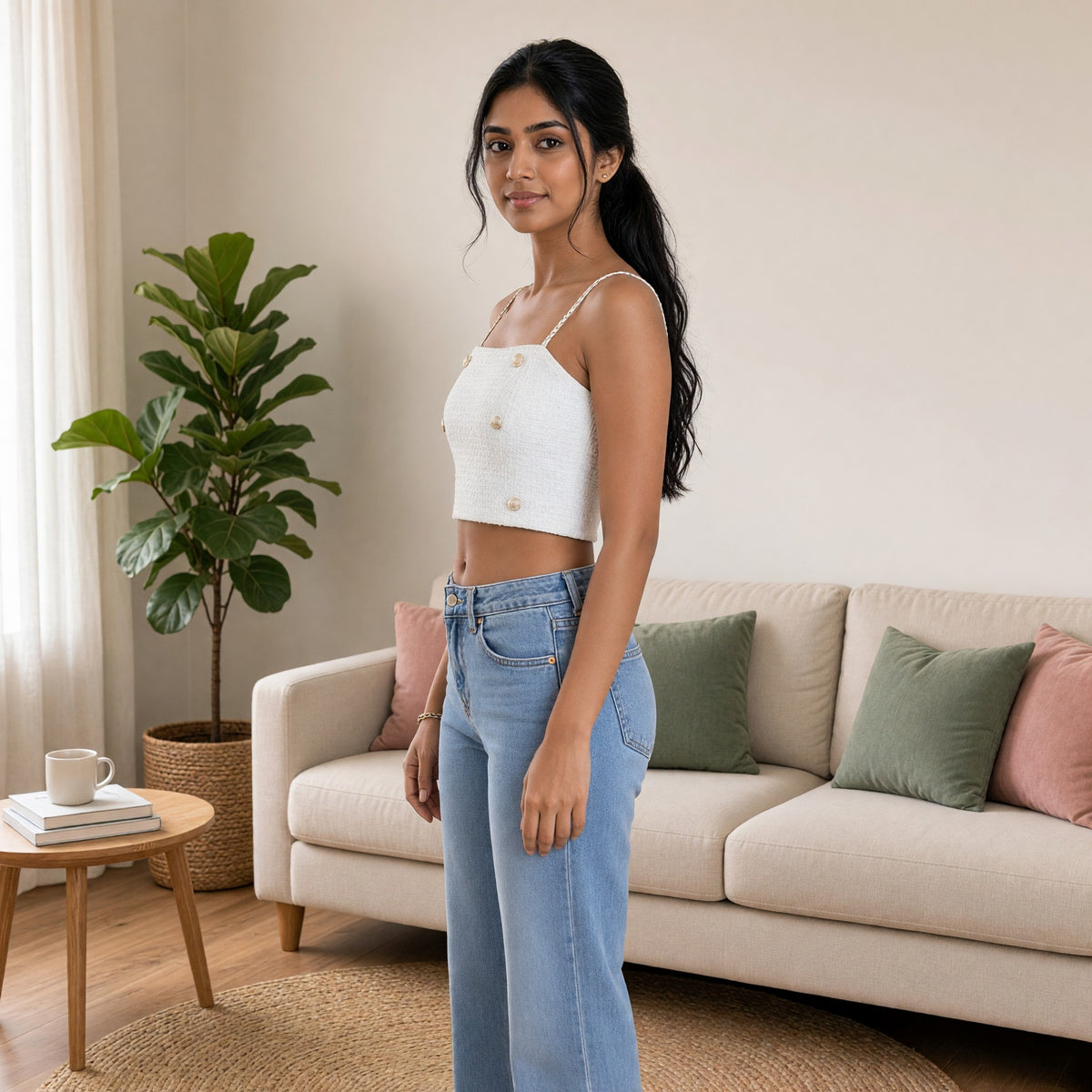 Tweed Chain-Strap Built-in Bra Top