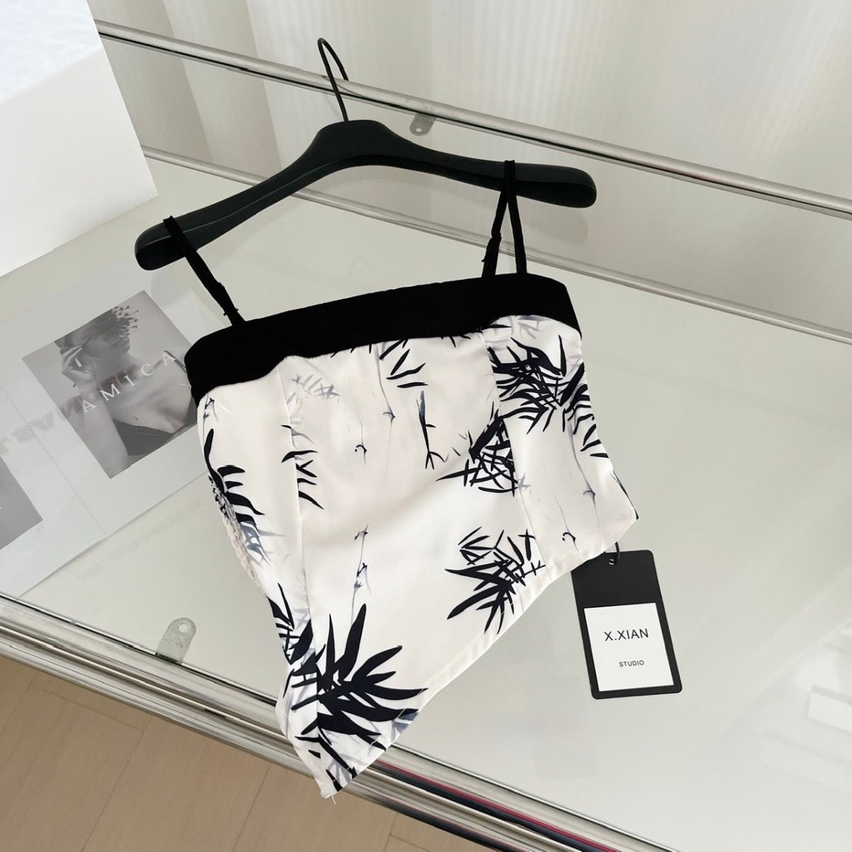 Vintage Chic Asymmetrical Built - In Bra Cami – Monochrome Elegance - Zero Bra