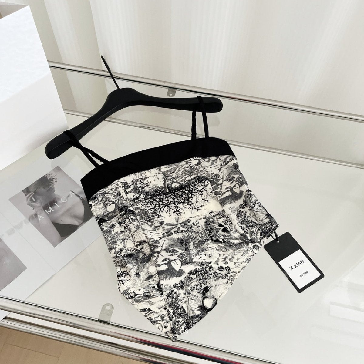 Vintage Chic Asymmetrical Built - In Bra Cami – Monochrome Elegance - Zero Bra