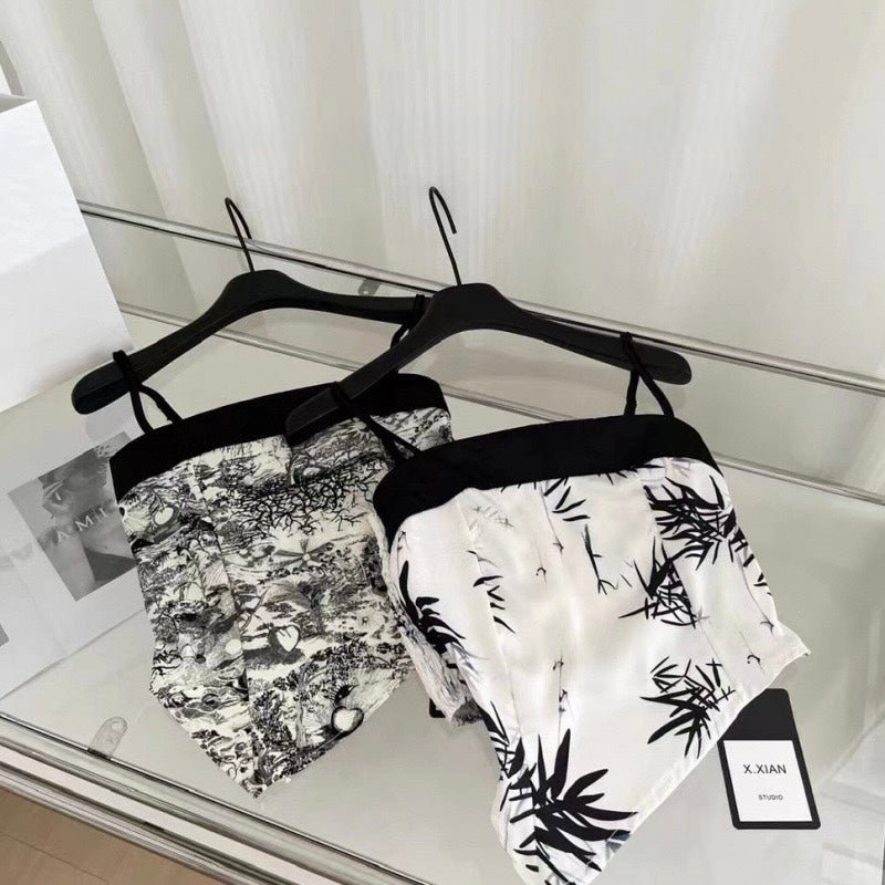 Vintage Chic Asymmetrical Built - In Bra Cami – Monochrome Elegance - Zero Bra