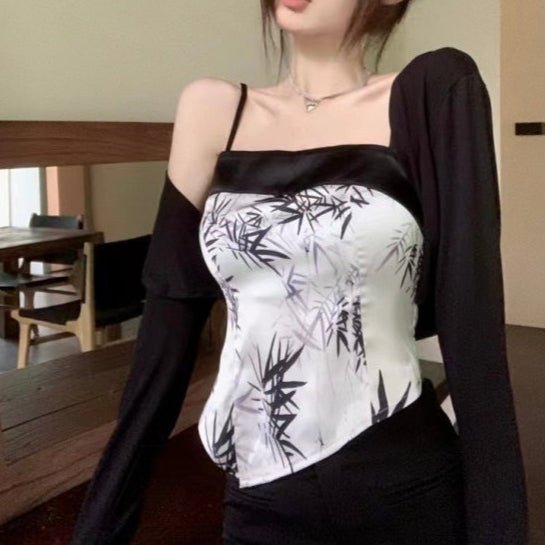 Vintage Chic Asymmetrical Built - In Bra Cami – Monochrome Elegance - Zero Bra