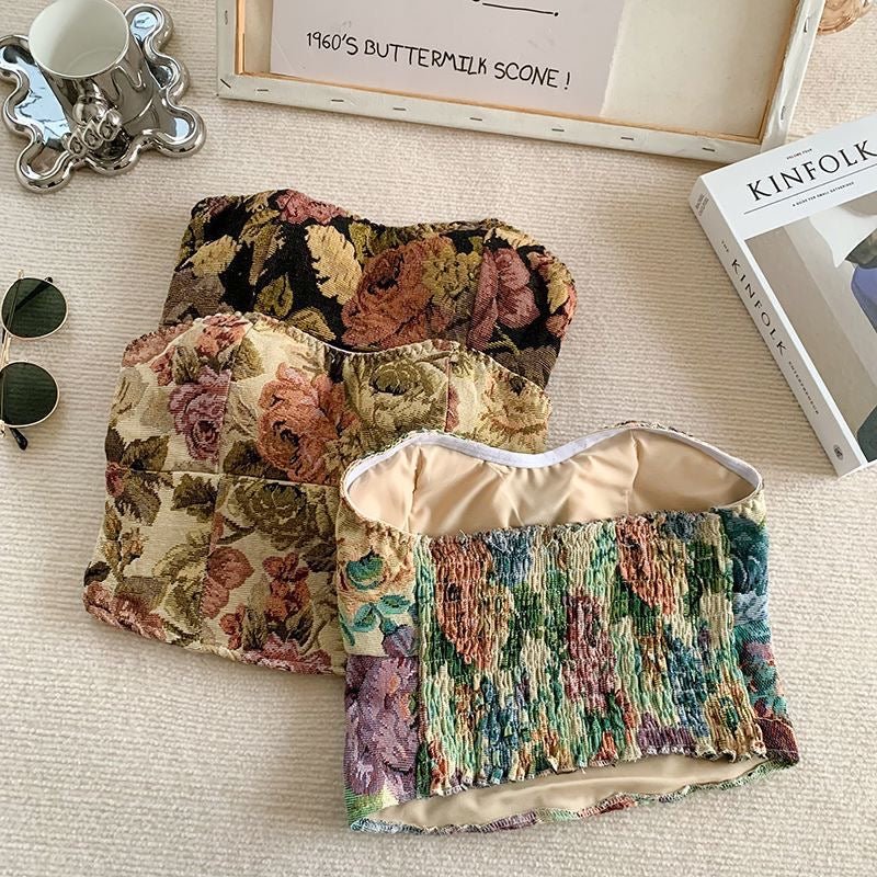 Vintage Floral Built - In Bra Corset Top - Zero Bra