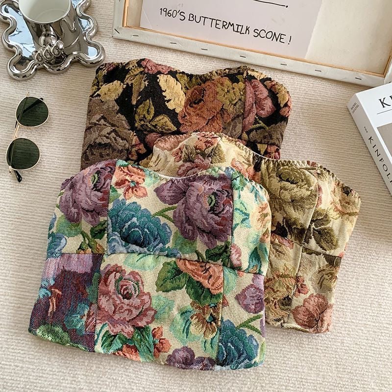 Vintage Floral Built - In Bra Corset Top - Zero Bra