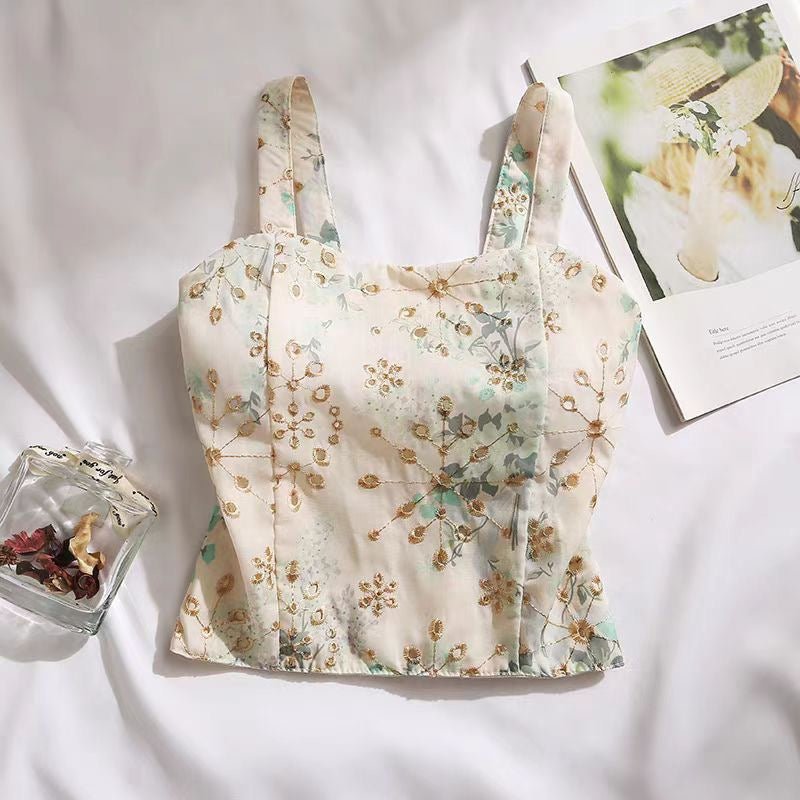Vintage Floral Built - In Bra Top – Elegant & Feminine - Zero Bra