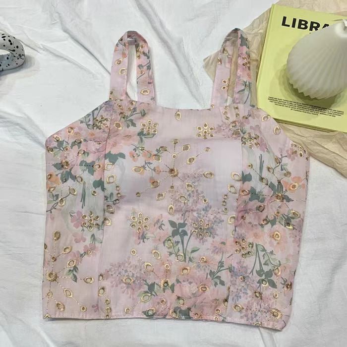 Vintage Floral Built - In Bra Top – Elegant & Feminine - Zero Bra