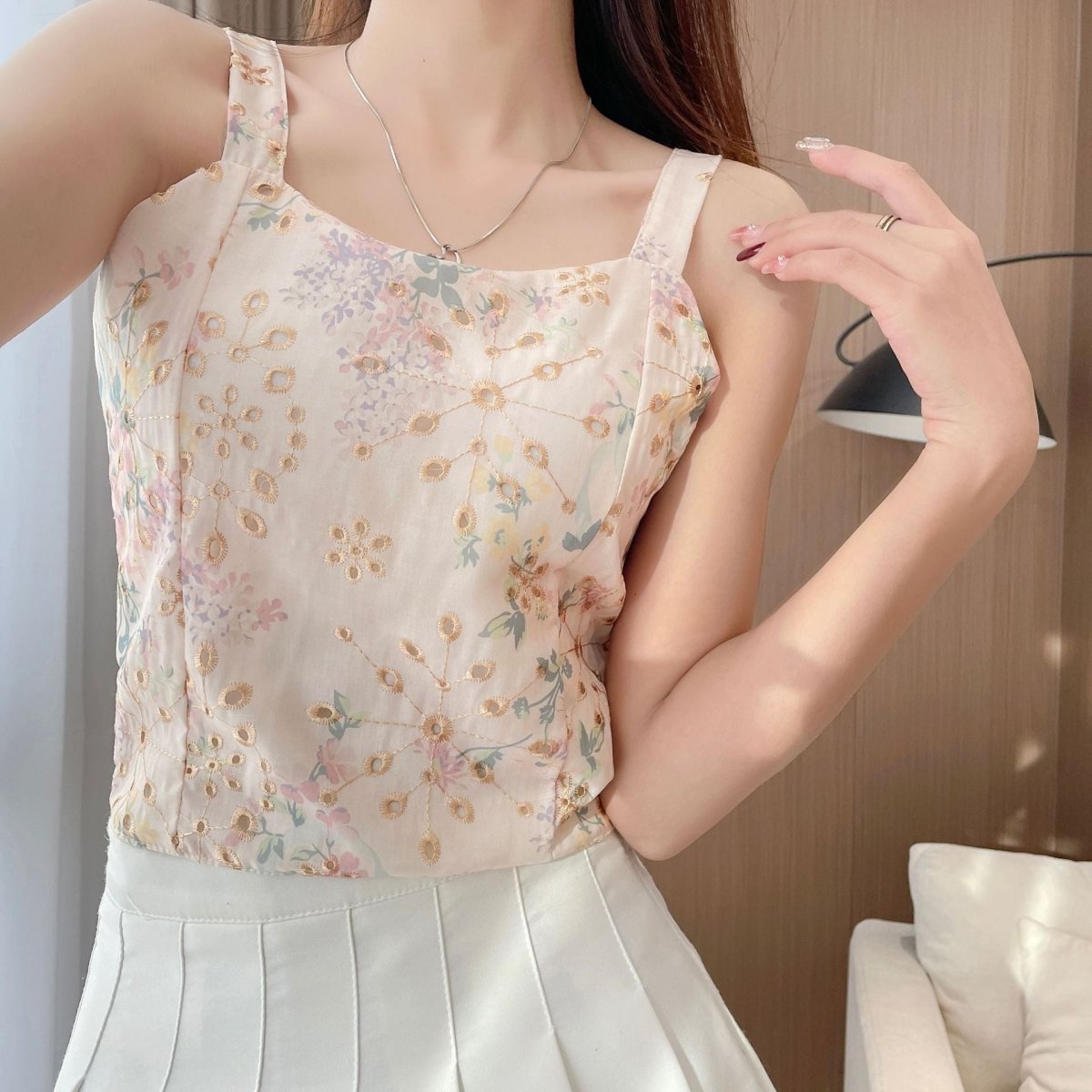 Vintage Floral Built - In Bra Top – Elegant & Feminine - Zero Bra