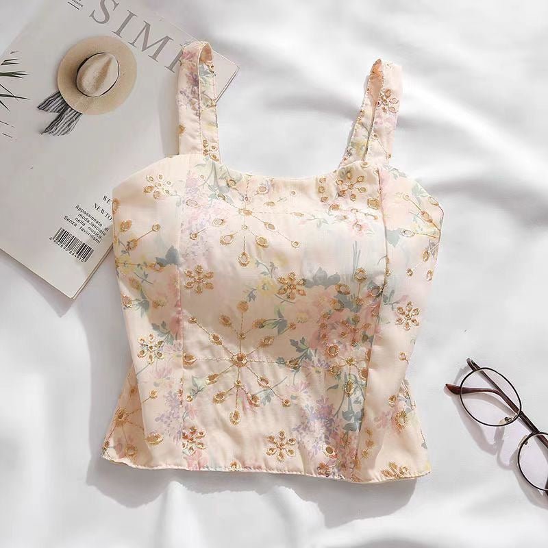 Vintage Floral Built - In Bra Top – Elegant & Feminine - Zero Bra