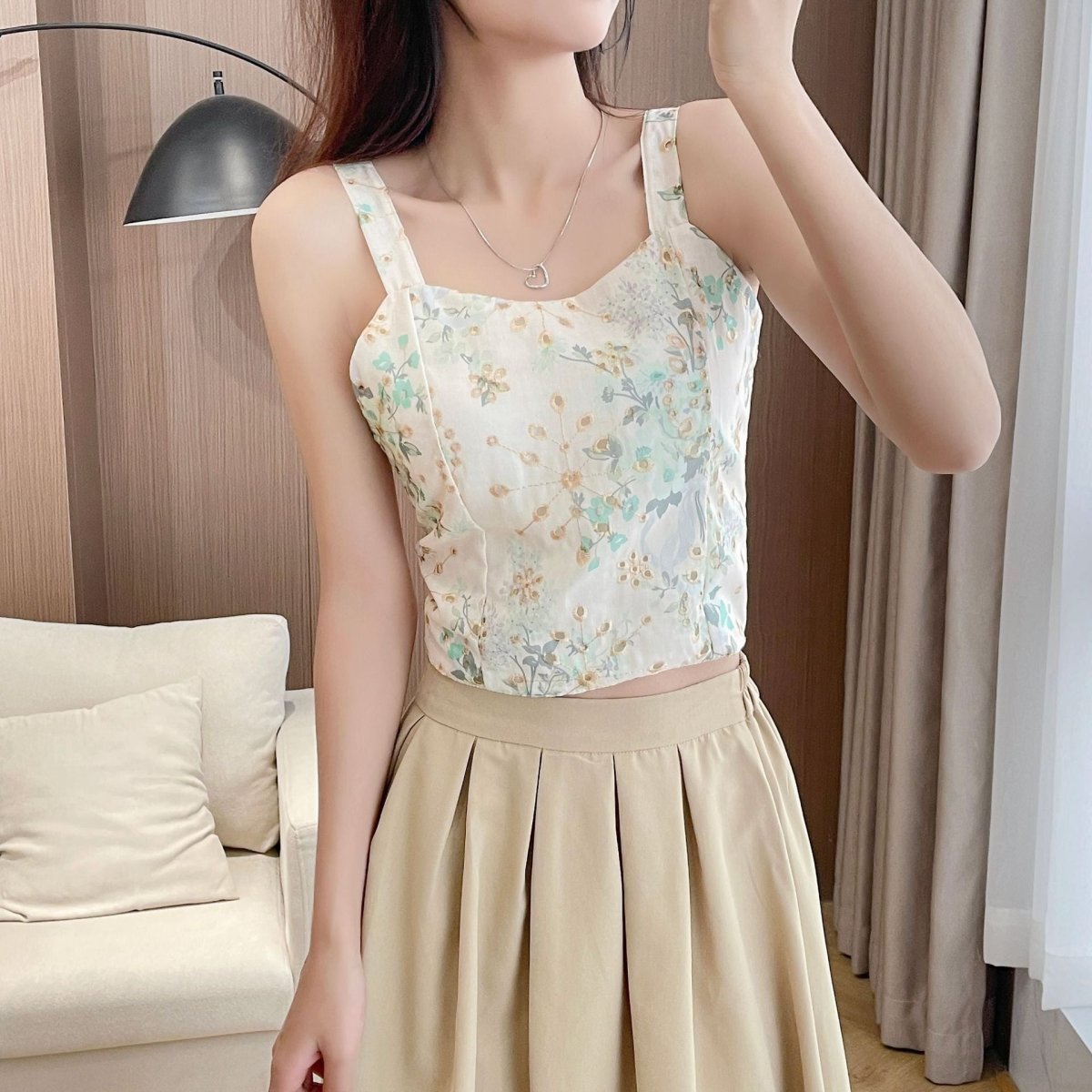 Vintage Floral Built - In Bra Top – Elegant & Feminine - Zero Bra