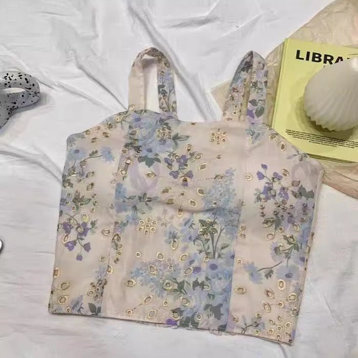 Vintage Floral Built - In Bra Top – Elegant & Feminine - Zero Bra