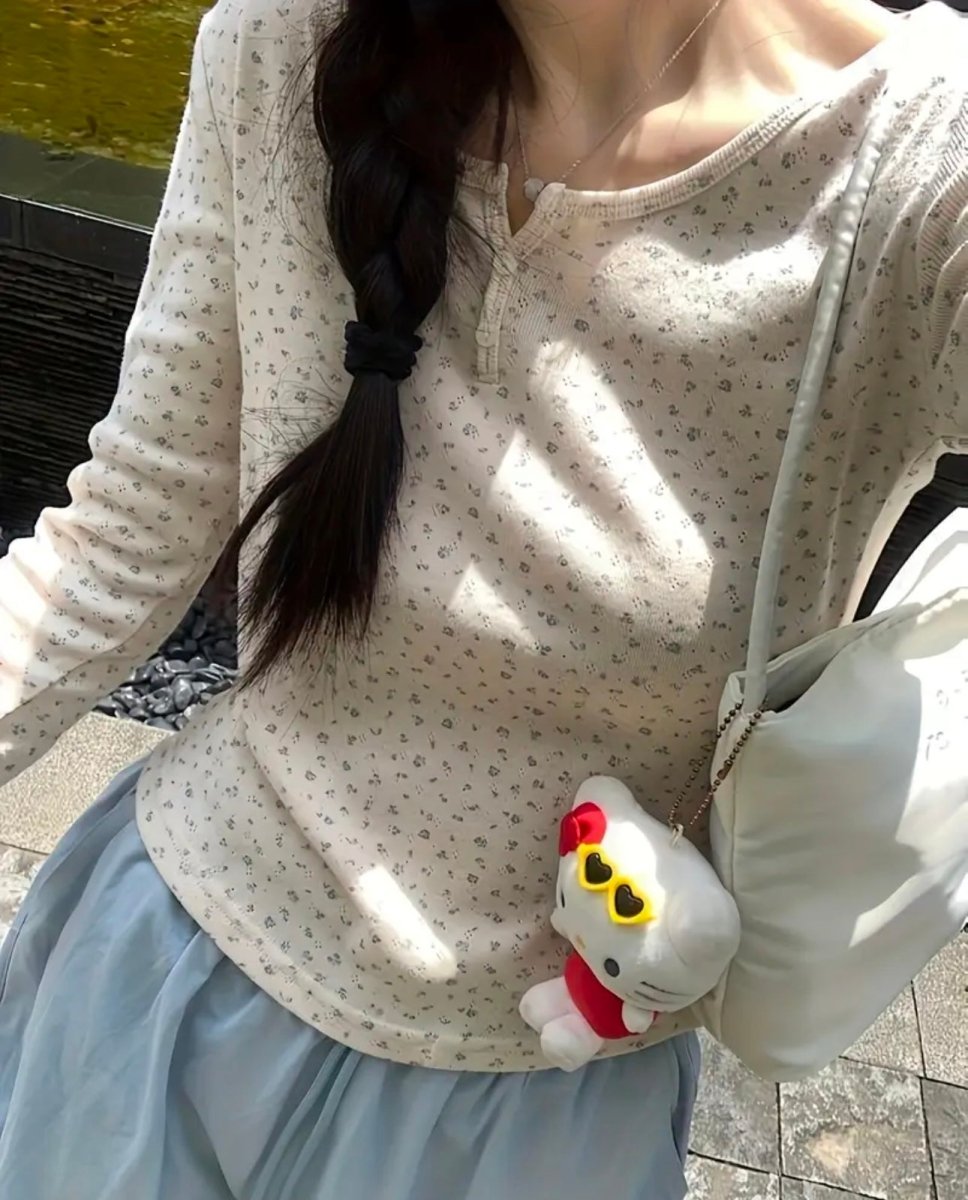 Vintage Floral Lace - Trim Long Sleeve Top – Sweet & Feminine - Zero Bra