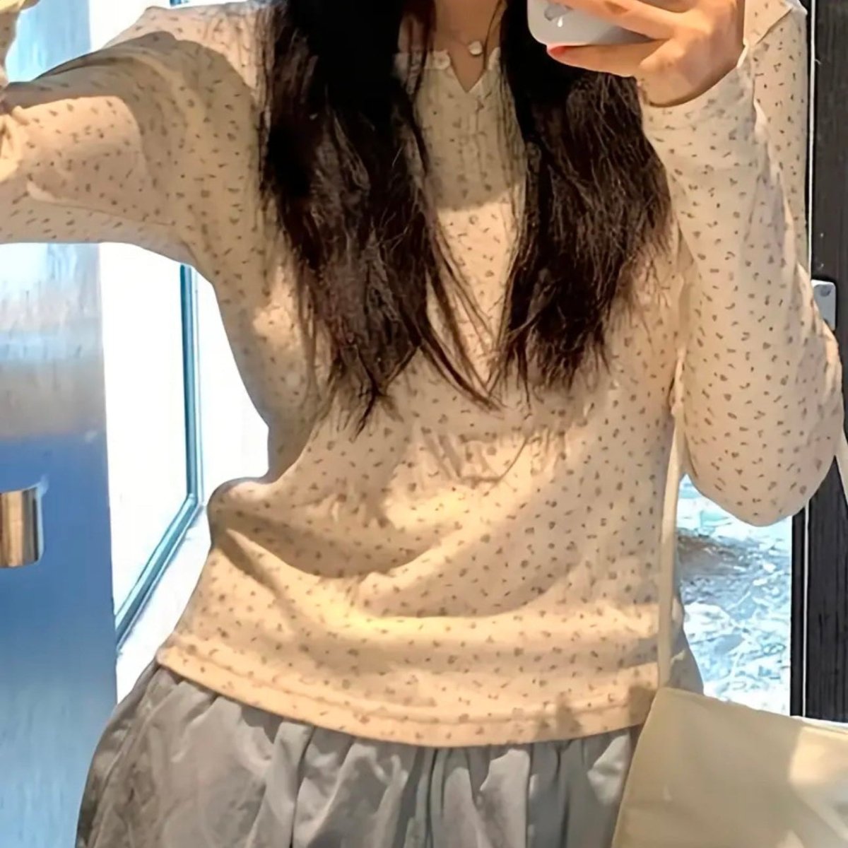 Vintage Floral Lace - Trim Long Sleeve Top – Sweet & Feminine - Zero Bra