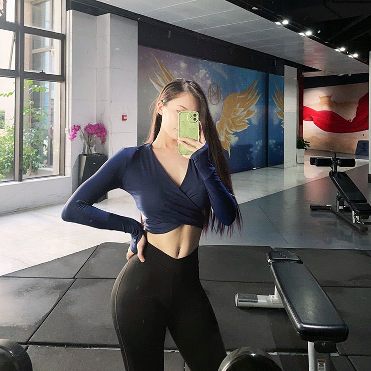 Wrap - Style Long Sleeve Crop Top with Built - in Bra – Elegant & Supportive - Zero Bra