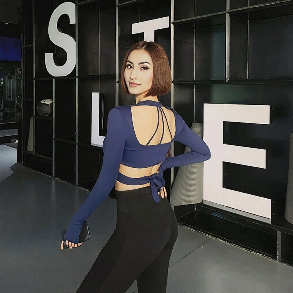 Wrap - Style Long Sleeve Crop Top with Built - in Bra – Elegant & Supportive - Zero Bra
