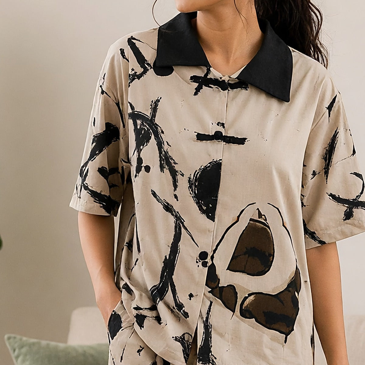 100% Cotton Ivory Ink Padded Night Suit