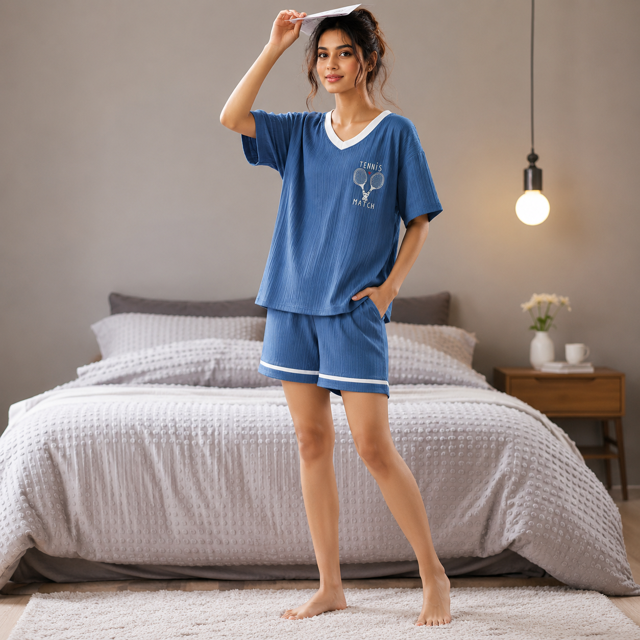 ZeroBra Courtside Comfort pajama set in soft fabric with built-in padded bra, comfortable Indian loungewear