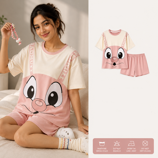 ZeroBra Donut Bunny PJ Set – comfortable Indian women's nightwear with playful donut print