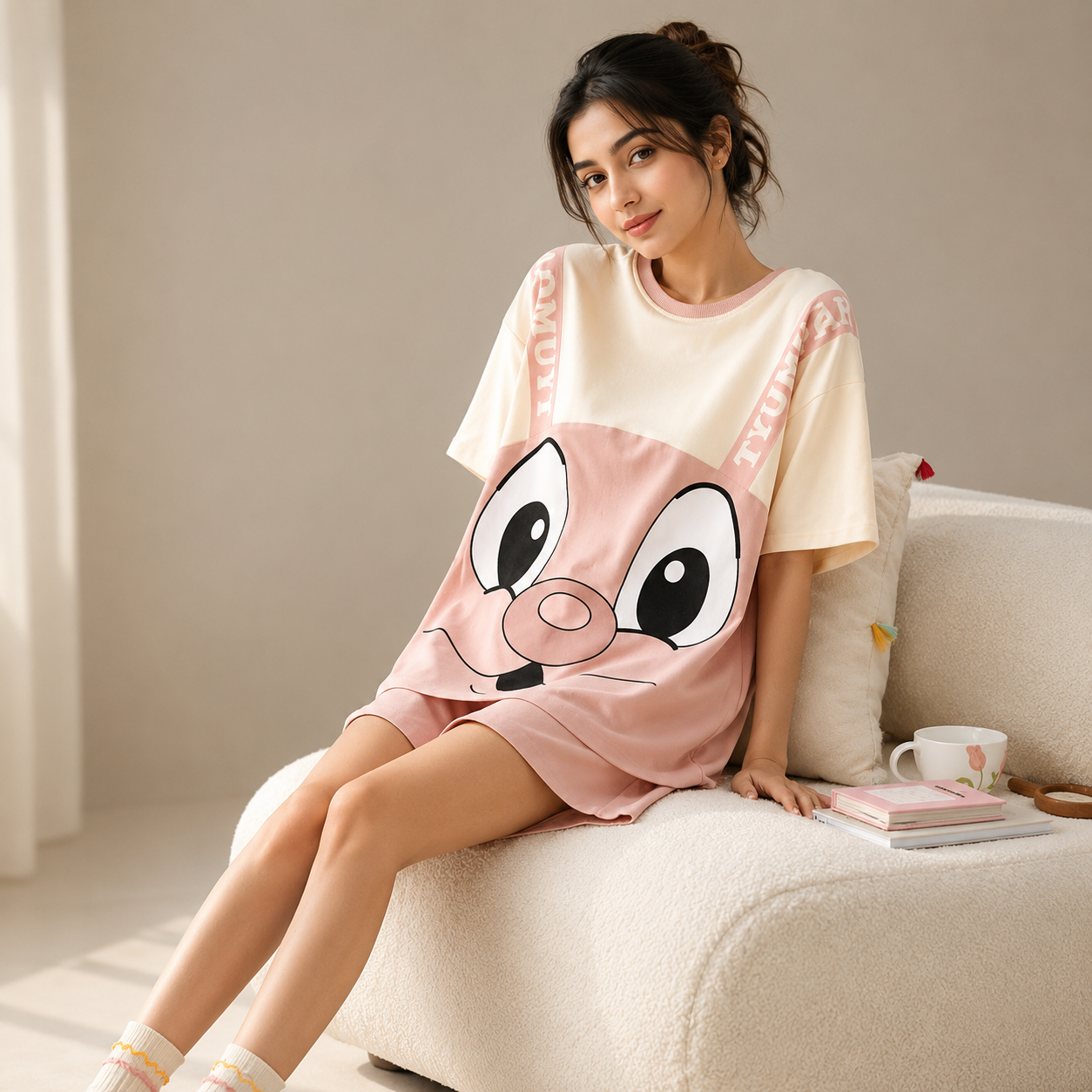 ZeroBra Donut Bunny PJ Set – cozy pastel Indian comfortable nightwear with playful bunny print