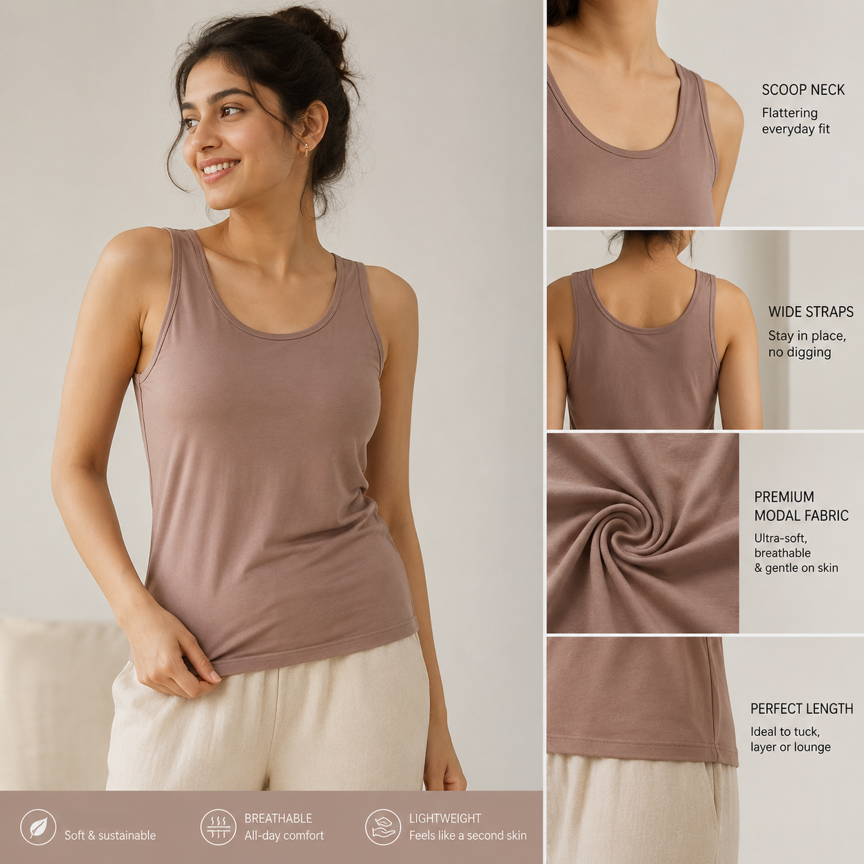 ZeroBra Everyday Ease Built-In Bra Tank — comfortable Indian women's everyday top in a relaxed fit